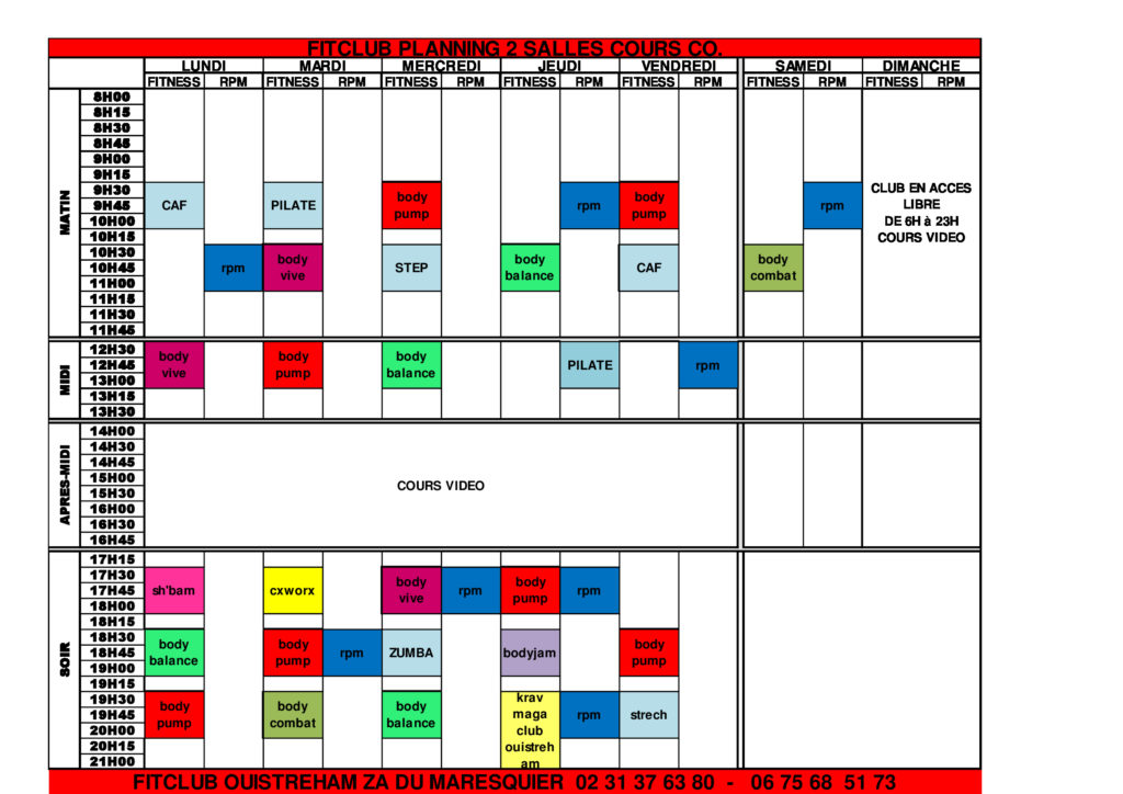 Planning de cours collectifs coachés